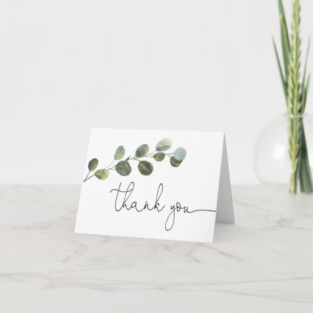 Carte De Remerciements Simple eucalyptus noir et blanc verdure (Devant)