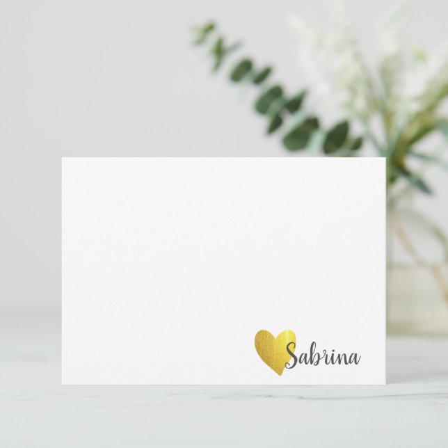 Carte De Remerciements Simple Faux Gold Heart Nom de script personnalisé (Debout devant)