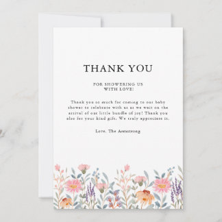 Carte De Remerciements Simple Fête de Bébé Jardin Floral Aquarelle