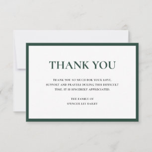 Carte De Remerciements Simple Forêt Vert traditionnel Sympathie Funéraill