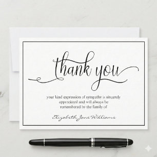 Carte De Remerciements Simple Funeral Black Boarder   Bereavement