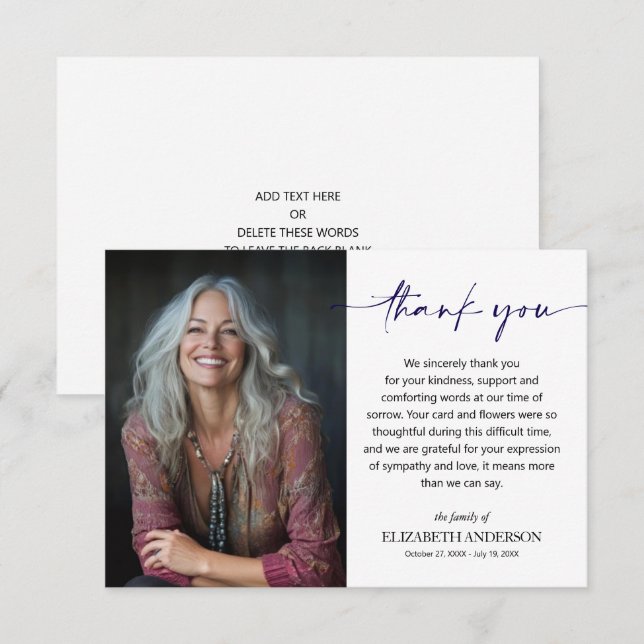 Carte De Remerciements Simple Funeral Photo (Devant / Derrière)
