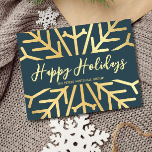 Carte De Remerciements Simple Happy Holidays flocons de neige or bleu aff