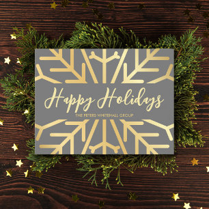 Carte De Remerciements Simple Happy Holidays snowflake or affaires Post