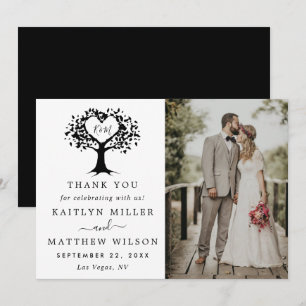 Carte De Remerciements Simple Mariage de l'arbre cardiaque du Monogramme 