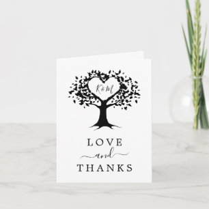 Carte De Remerciements Simple Mariage de l'arbre cardiaque du Monogramme 