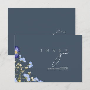 Carte De Remerciements Simple Mariage Fleurs Sauvages Opulence Bleu Royal