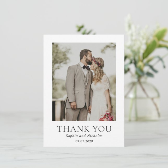 Carte De Remerciements Simple Mariage photo moderne noir et blanc (Debout devant)