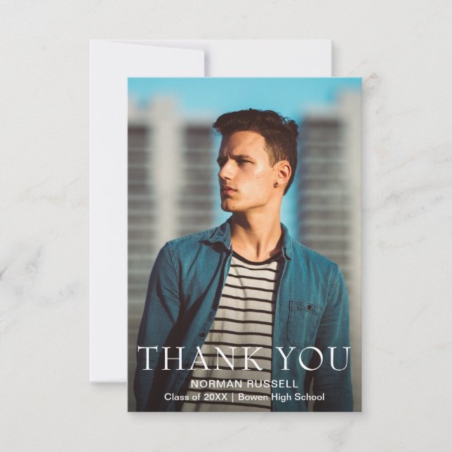 Carte De Remerciements Simple Marine Bleu Photo Moderne Graduation (Devant)