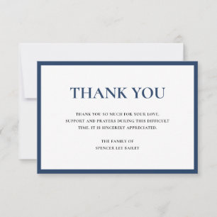 Carte De Remerciements Simple Marine Bleu traditionnel Sympathie Funérail