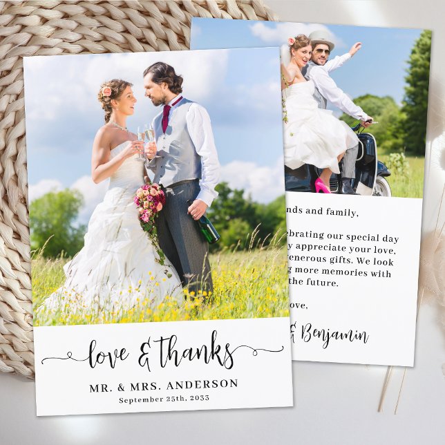 Carte De Remerciements Simple Modern Chic 2 Photo Mariage personnalisé (Créateur téléchargé)