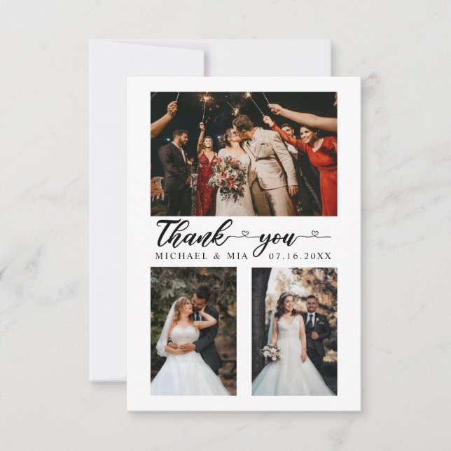 Carte De Remerciements Simple Modern Love Heart Script 4 Mariage Photo (Devant)
