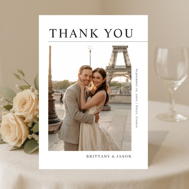 Carte De Remerciements Simple Modern Romantic Destination Photo Wedding (Créateur téléchargé)