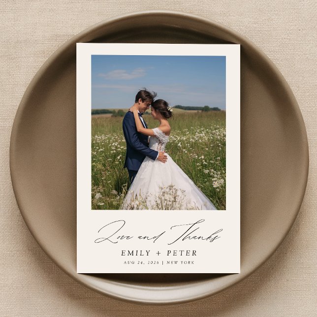 Carte De Remerciements Simple Modern Script 2 Mariage photo (Créateur téléchargé)