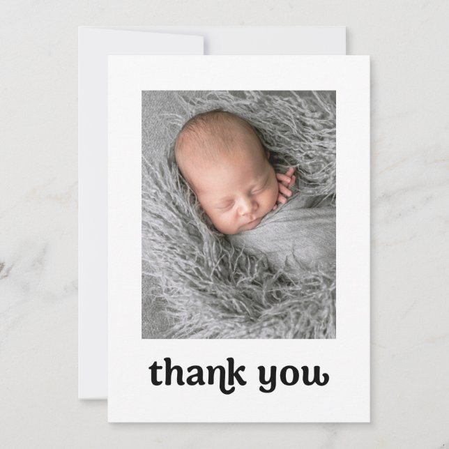 Carte De Remerciements Simple Moderne 2 Photos pour bébés Retro tendance (Devant)