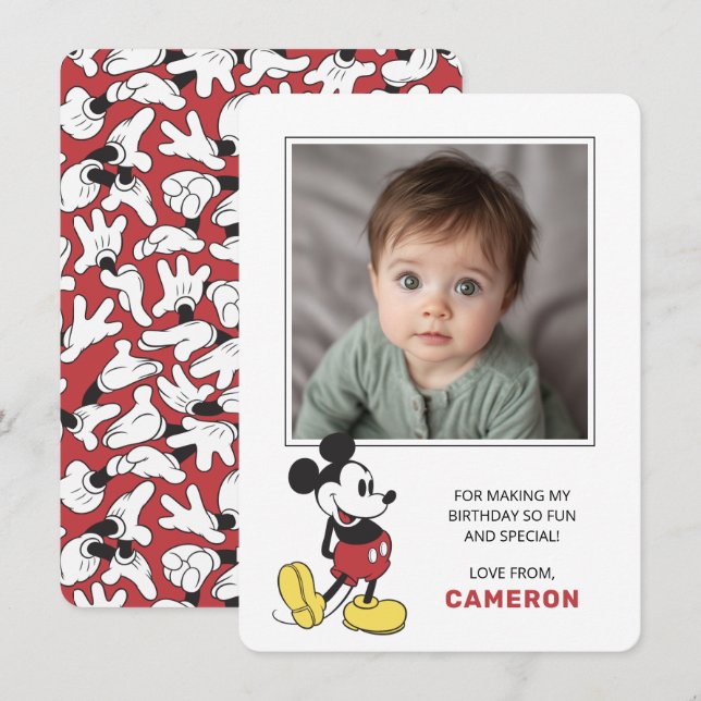 Carte De Remerciements Simple Moderne Anniversaire Mickey Mouse (Devant / Derrière)