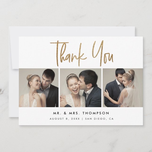 Carte De Remerciements Simple moderne Custom 3 photos Mariages (Devant)
