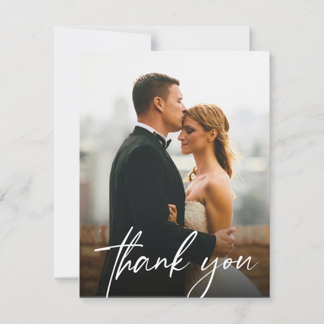 Carte De Remerciements Simple Moderne Personnalisé 2 Photos de Mariage Ta (Devant)