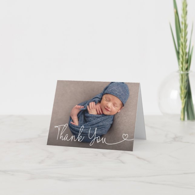 Carte De Remerciements Simple moderne Photo personnalisée Baby boy douche (Devant)
