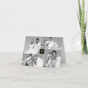 Carte De Remerciements Simple Monogramme Box 4 Multi Photo Modern Mariage