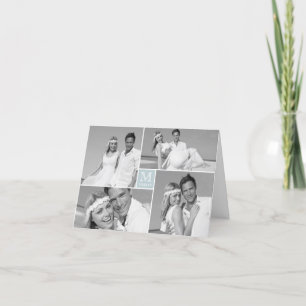 Carte De Remerciements Simple Monogramme Box 4 Multi Photo Modern Mariage