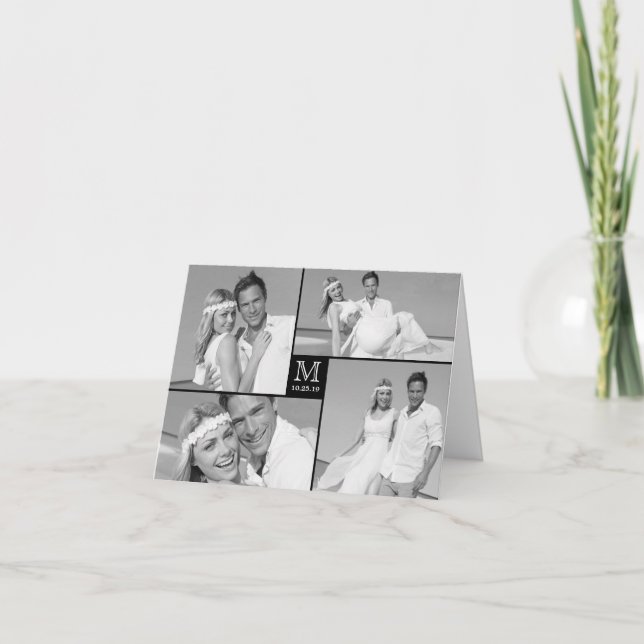 Carte De Remerciements Simple Monogramme Box 4 Multi Photo Modern Mariage (Devant)