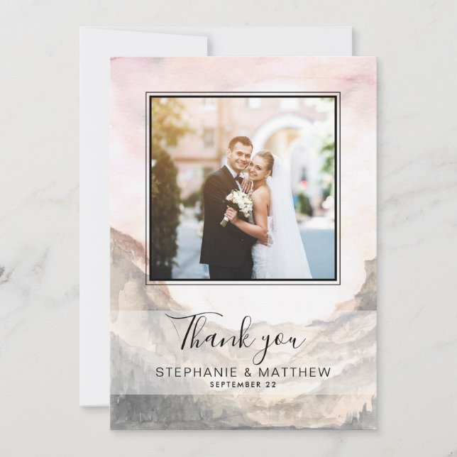 Carte De Remerciements Simple Mountain Watercolor Mariage photo (Devant)