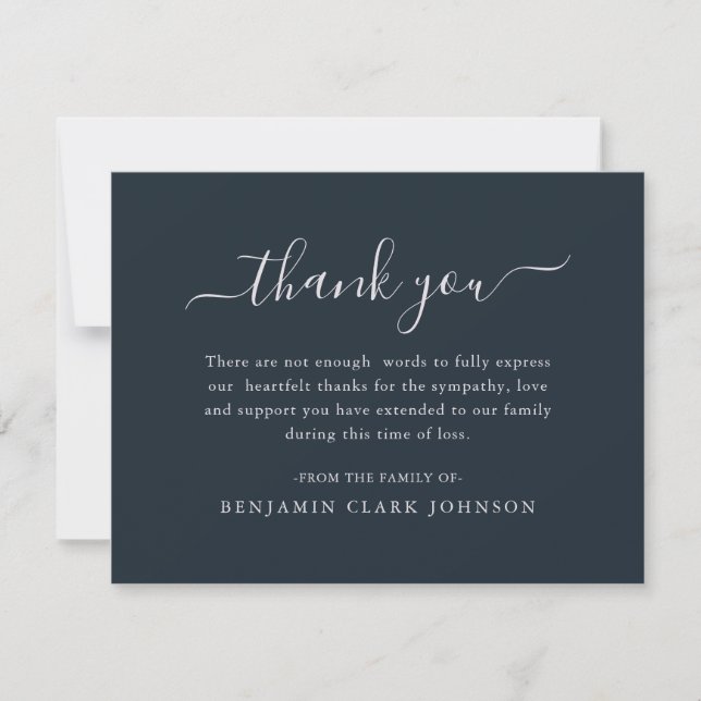 Carte De Remerciements Simple Navy Blue Bereavement Sympathy Funeral (Devant)