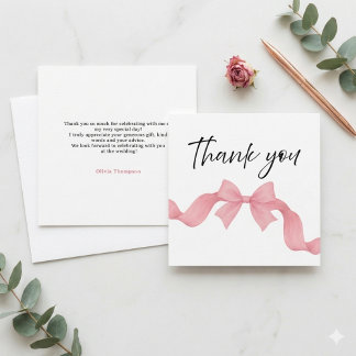 Carte De Remerciements Simple Nœud Rose Elle Attache le Nœud Réception de