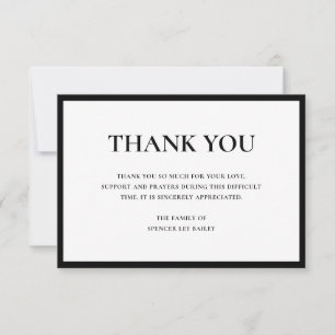 Carte De Remerciements Simple Noir Blanc traditionnel Sympathie Funéraill