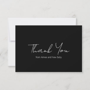 Carte De Remerciements Simple Noir Rustique Script Baby shower moderne