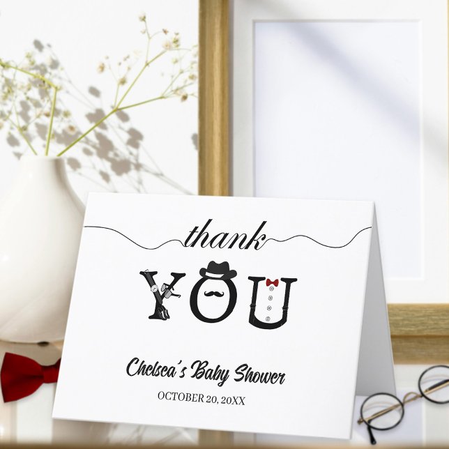 Carte De Remerciements Simple petit Baby shower Gentleman noir et blanc (Créateur téléchargé)