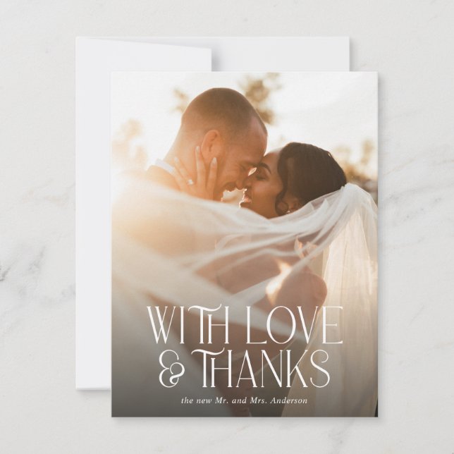 Carte De Remerciements Simple photo de mariage Élégant Amour et Remerciem (Devant)
