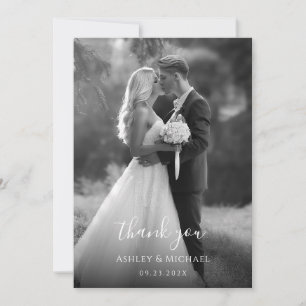 Carte De Remerciements Simple Photo De Mariage Noir Et Blanc Écriture Mod