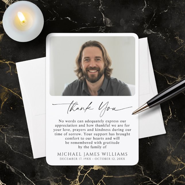 Carte De Remerciements Simple Photo Personalized Message Funeral (Créateur téléchargé)