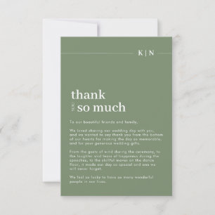 Carte De Remerciements Simple Photo Sage Green Monogram Mariage