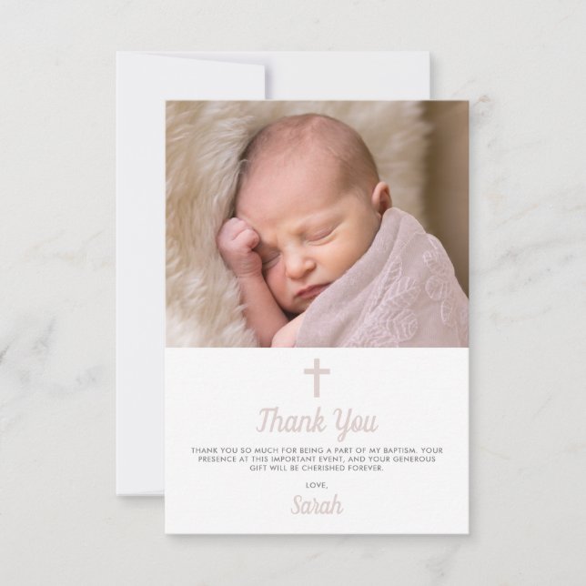 Carte De Remerciements Simple Pink Girl Baptism Christening Photo (Devant)