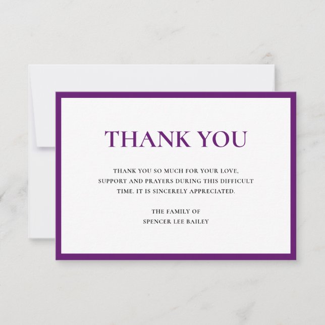 Carte De Remerciements Simple Plum violet traditionnel Sympathie Funérail (Devant)