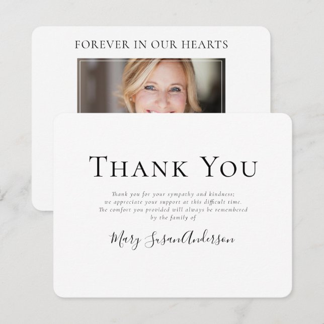 Carte De Remerciements Simple pour toujours dans nos coeurs Photo Memoria (Devant / Derrière)