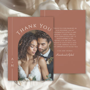 Carte De Remerciements Simple Remerciement de Photo de Mariage avec Monog