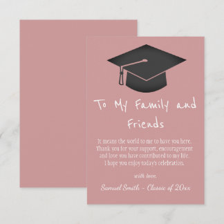 Carte De Remerciements Simple rose écriture manuscrite Casquette Graduati