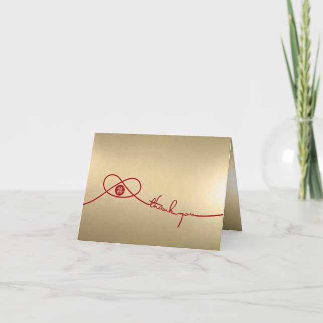 Carte De Remerciements Simple rouge noeud double bonheur Mariage chinois (Devant)