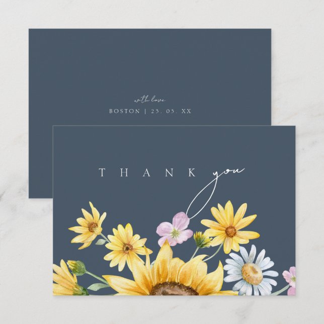 Carte De Remerciements Simple Royal Blue Opulence Mariage de tournesols (Devant / Derrière)