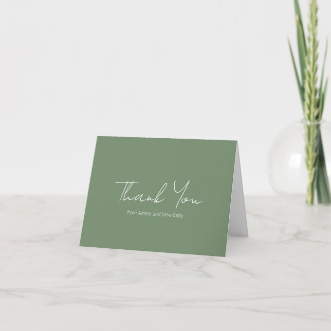 Carte De Remerciements Simple Sage Green Script rustique Baby shower mode (Devant)
