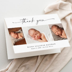 Carte De Remerciements Simple Script 3 Photo Collage Baby