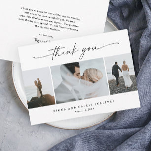 Carte De Remerciements Simple Script 3  Photo Mariage 
