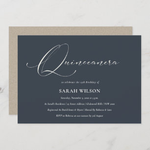 Carte De Remerciements Simple Script Black Navy Blanc Quinceañera Invitat