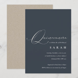 Carte De Remerciements Simple Script Black Navy Blanc Quinceañera Invitat
