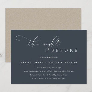 Carte De Remerciements Simple Script Black Navy Nuit avant le dîner Invit