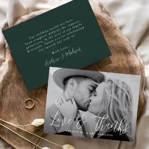 Carte De Remerciements Simple Script Love and Thanks Green Photo Mariage
